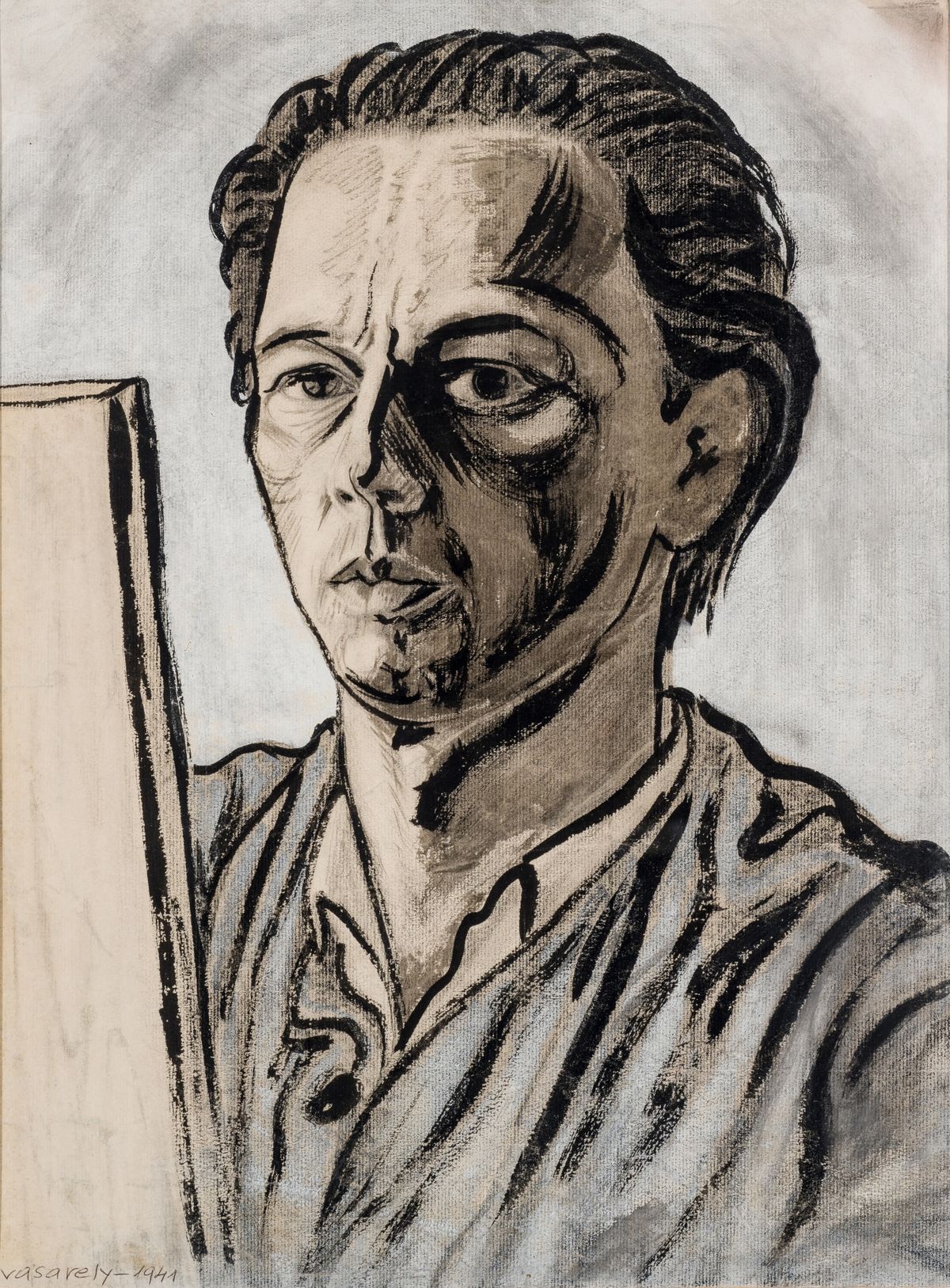 <자화상 Self-portrait>, 1941, 종이에 연필과 블랙 템페라, Vasarely Museum, Budapest.