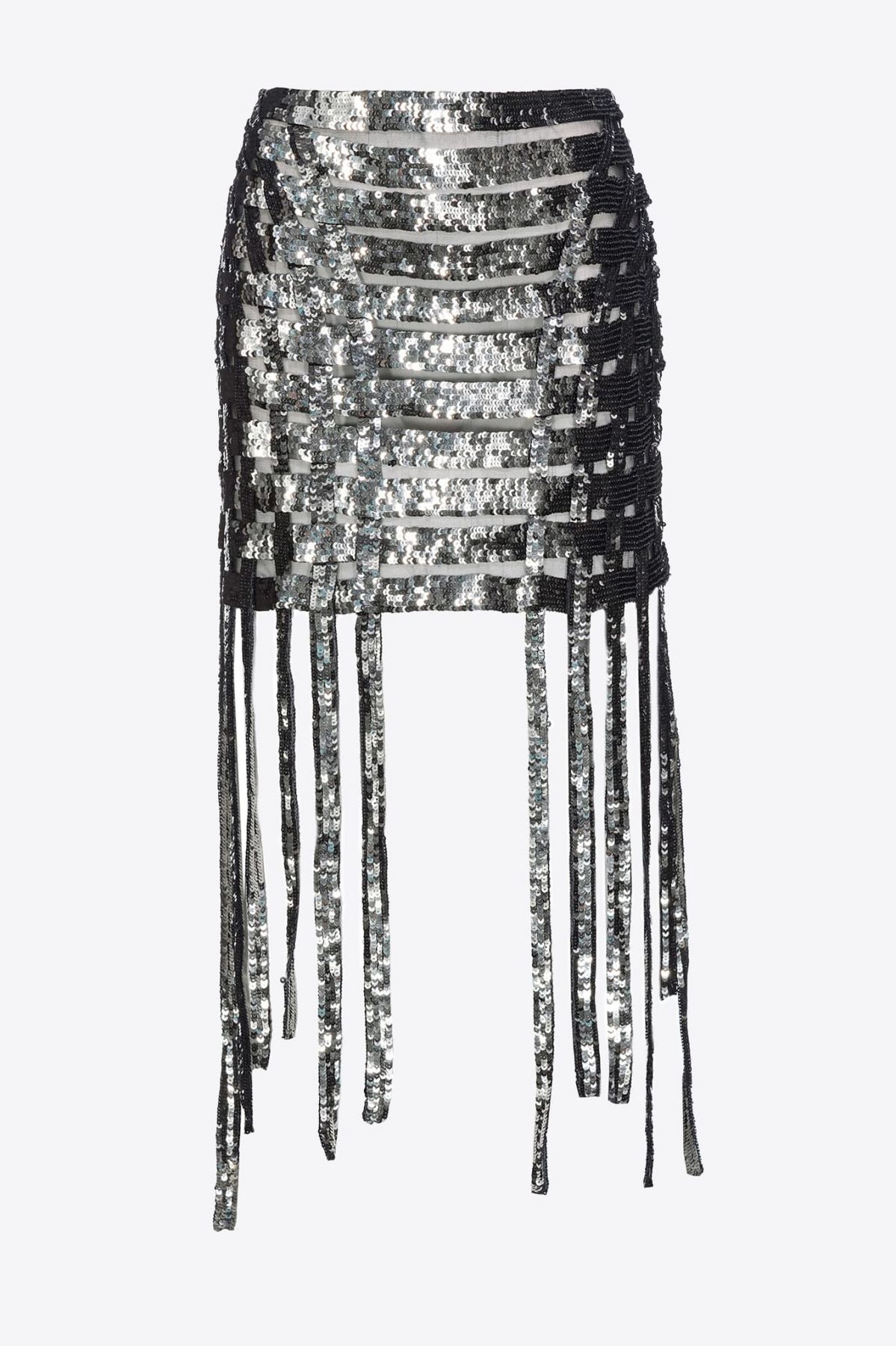 PINKO 핀코 Sequin-Lace mini Skirt with Fringing, 909달러