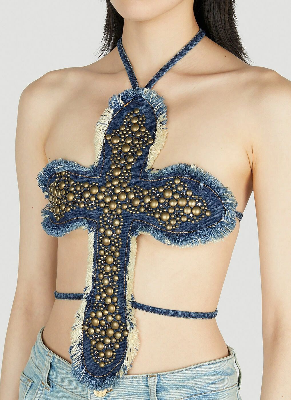Blumarine 블루마린 Cross Top in Dark Blue, 910달러