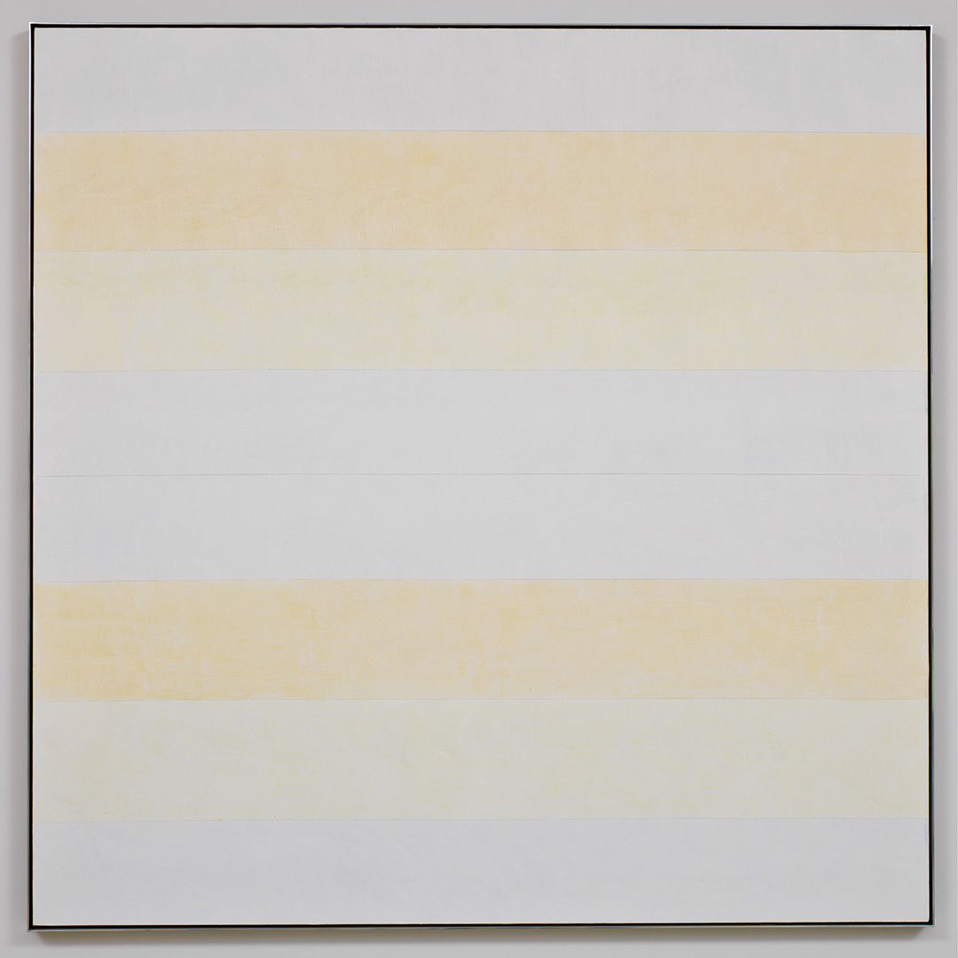 <With My Back to the World>, 1997, acrylic on canvas, 152.4x152.4cm. (1 of 6 pannels) © Estate of Agnes Martin / Artists Rights Society (ARS), New York Courtesy of Pace Gallery Photo by Fredrik Nilsen