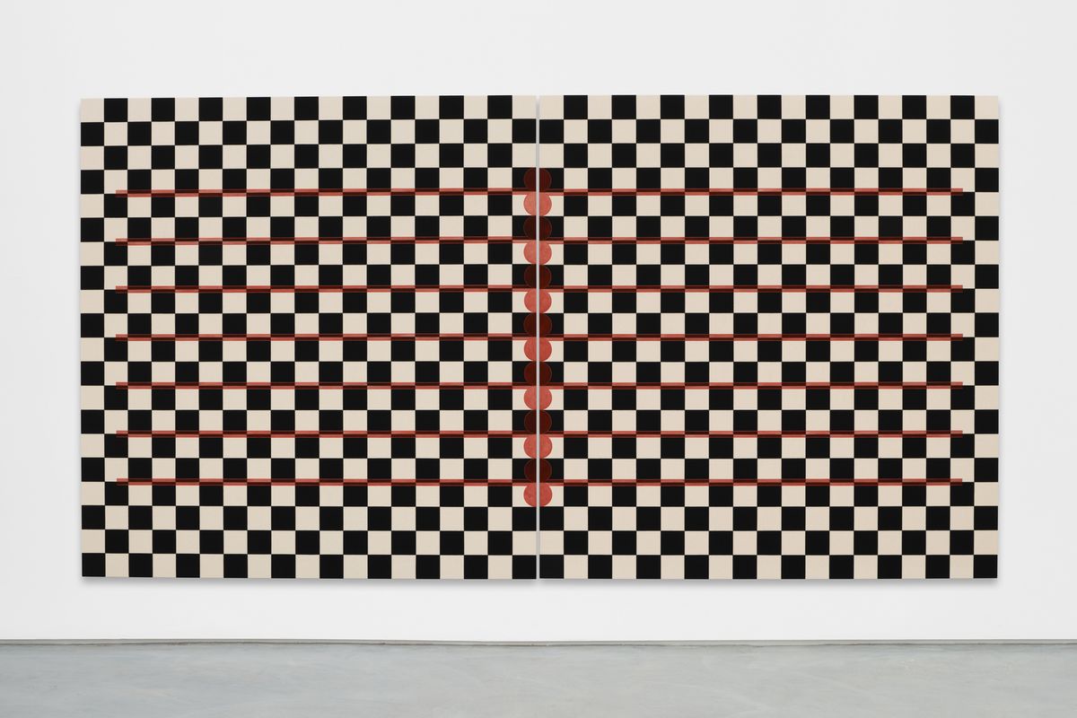 한나 허, 〈Angel〉, 2023, 판넬 위 캔버스에 색연필, 아크릴, 203.2 x 387.4cm (80 x 152.5 inch). Courtesy the artist; Kristina Kite, Los Angeles; and Dracula’s Revenge, New York, 사진: Paul Salveson