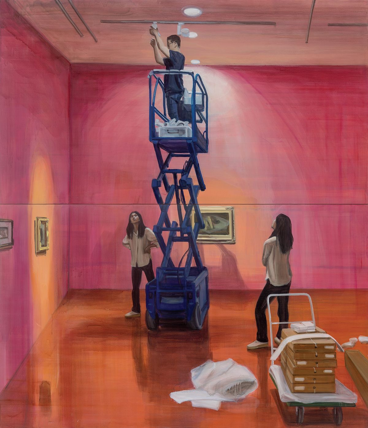<분홍 방의 조명>, 2023, Oil on linen, 220x190cm, Courtesy of the artist and Kukje Gallery.