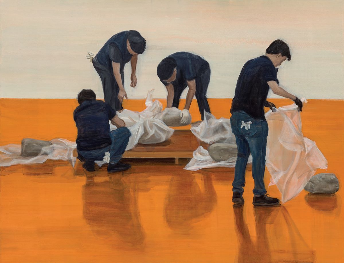 <돌 포장을 벗기고 03>, 2024, Oil on linen, 130x170cm, Courtesy of the artist and Kukje Gallery.