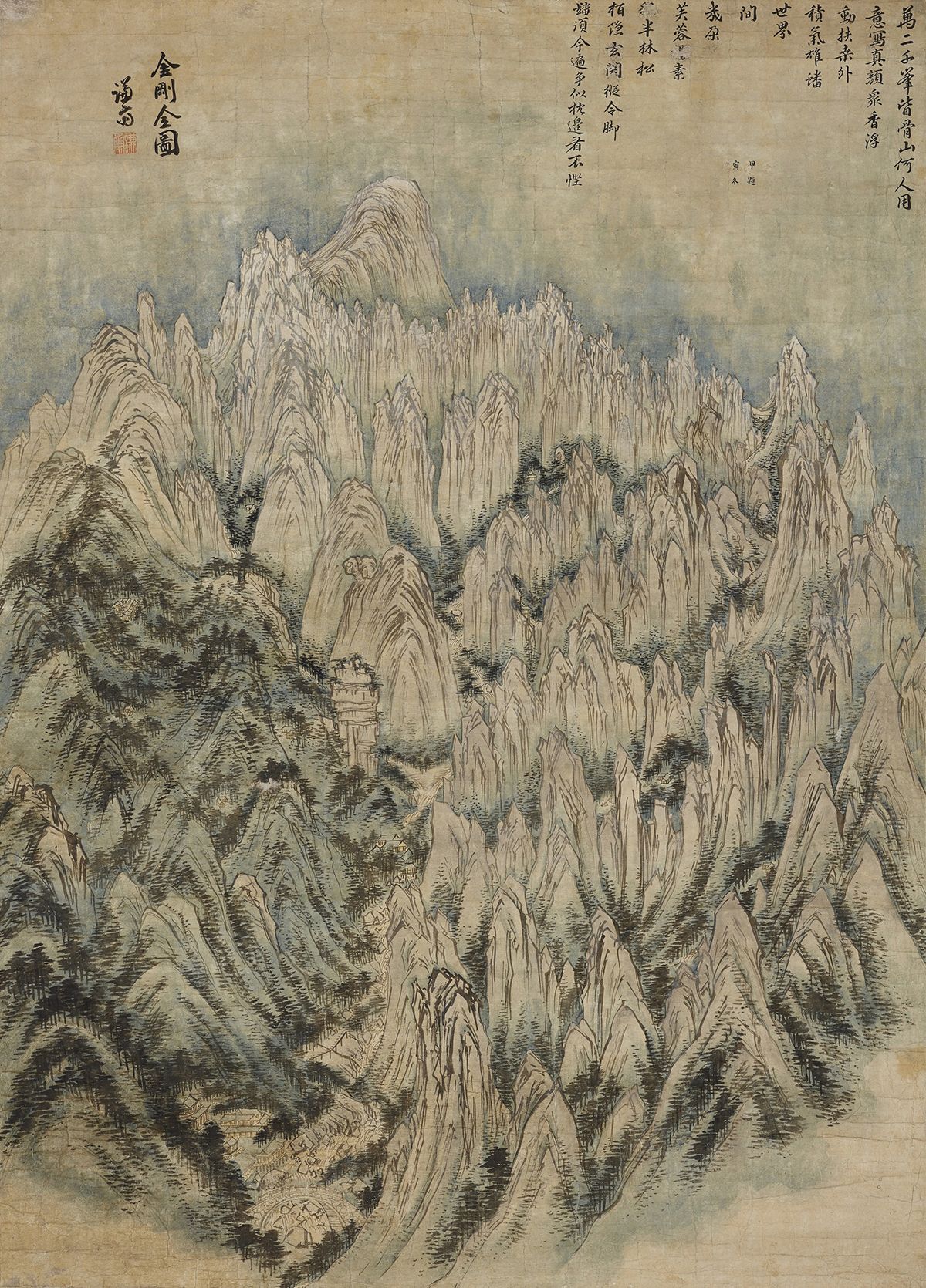 정선, <금강전도>, 조선 18세기 중엽, 종이에 수묵담채, 130.7x94.1cm. 개인 소장, 국보.