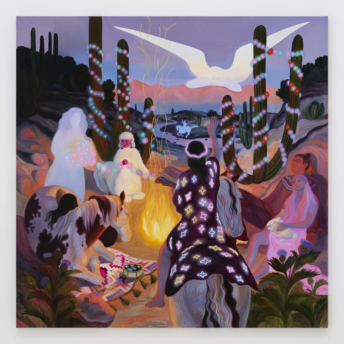 Spirits by the bonfire, 2024, Oil on canvas, 130x130cm
