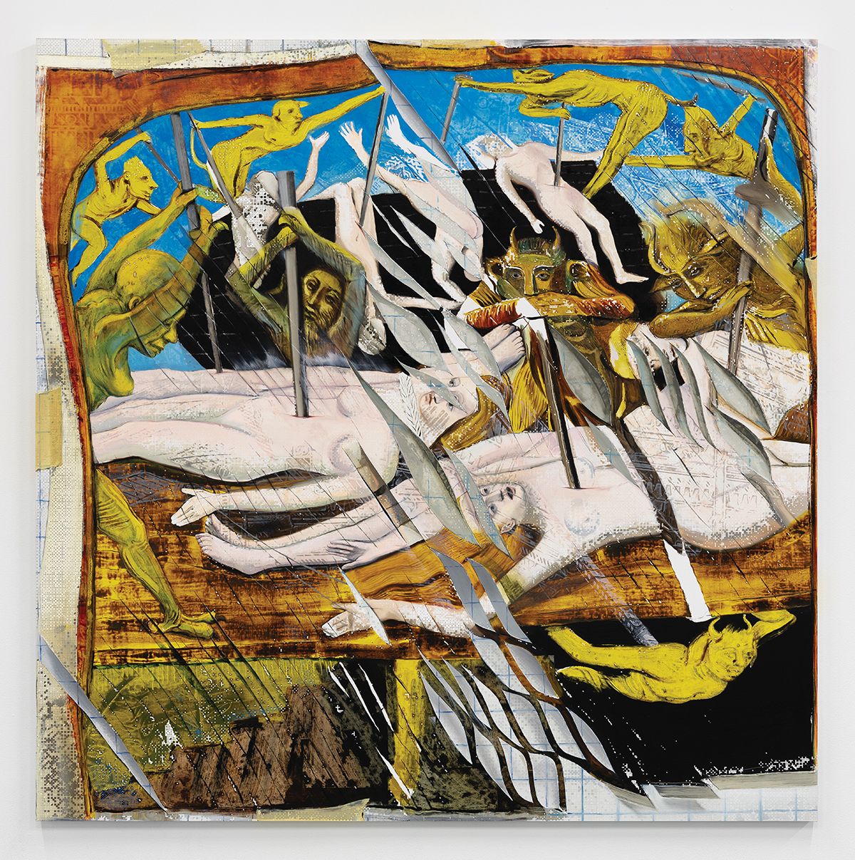 <The Recipients (wound site)>, 2023, Oil on linen, 200.7x200.7cm | 79x79in. Courtesy the artist, Miguel Abreu Gallery, New York and Kraupa-Tuskany Ziegler, Berlin.