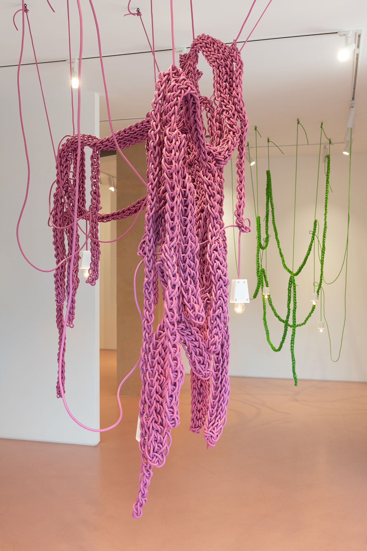 <Antifragile series>, Electric wire, handmade socket, bulb, 220x180x70cm.