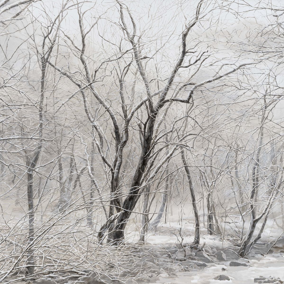 문경원, <소프트 커튼_나무 I>, 2024, 캔버스에 아크릴릭, 유채, 140 x 140 cm. Courtesy of the artist and Gallery Hyundai 갤러리현대 제공.