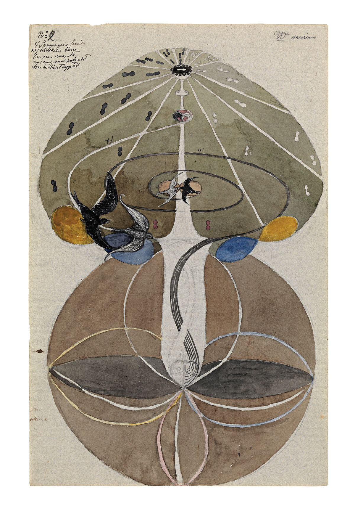 <No. 1, 인식의 나무>, W 연작, 1913, 종이에 수채, 과슈, 흑연, 잉크, 45.7x29.5cm. 힐마 아프 클린트 재단 제공. HaK 133.