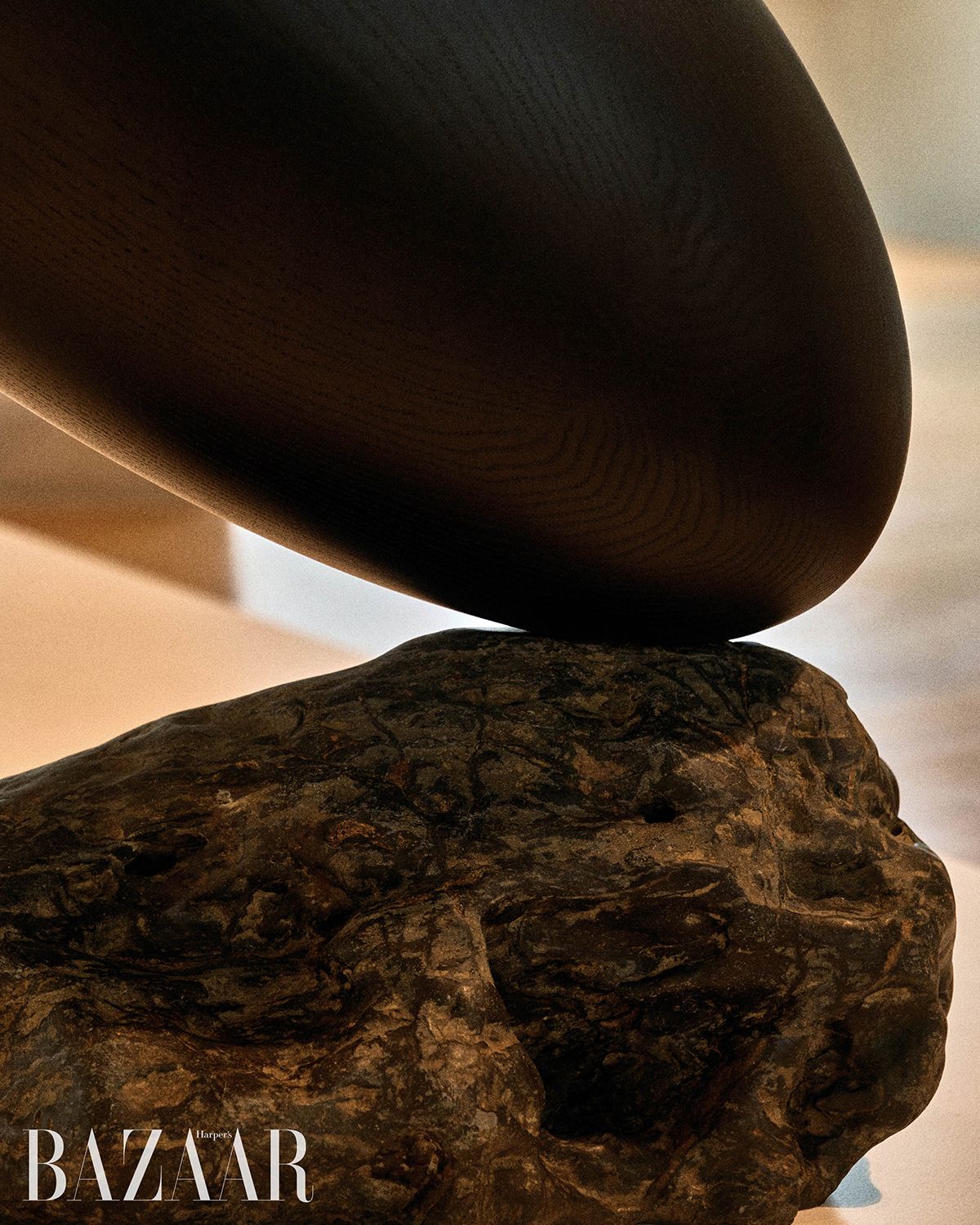 최병훈, <Afterimage of Beginning 018-499>, 2018, Black urethane finished on red oak, scholar stone, 660x360x570mm. Courtesy of Friedman Benda and Byung Hoon Choi.