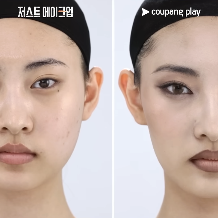 박태윤이 완성한 90년대 모델 메이크업(출처:유튜브 '쿠팡플레이' 캡처)