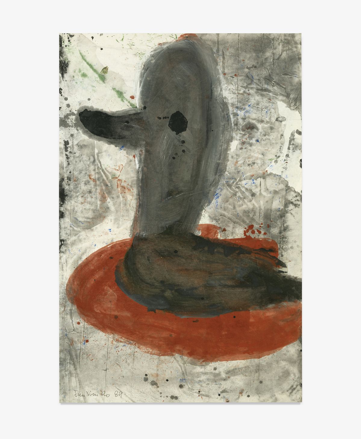 노은님, 헤엄치는 오리, 1989, 한지에 혼합재료, 180 x 118 cm