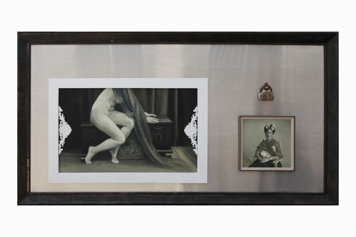 초상-영원한 프리다 칼로 Portrait-The Eternal Frida Kahlo, 2022, oil on canvas and mixed media, 143x268x15㎝. ⓒ 2025 Yan Heng