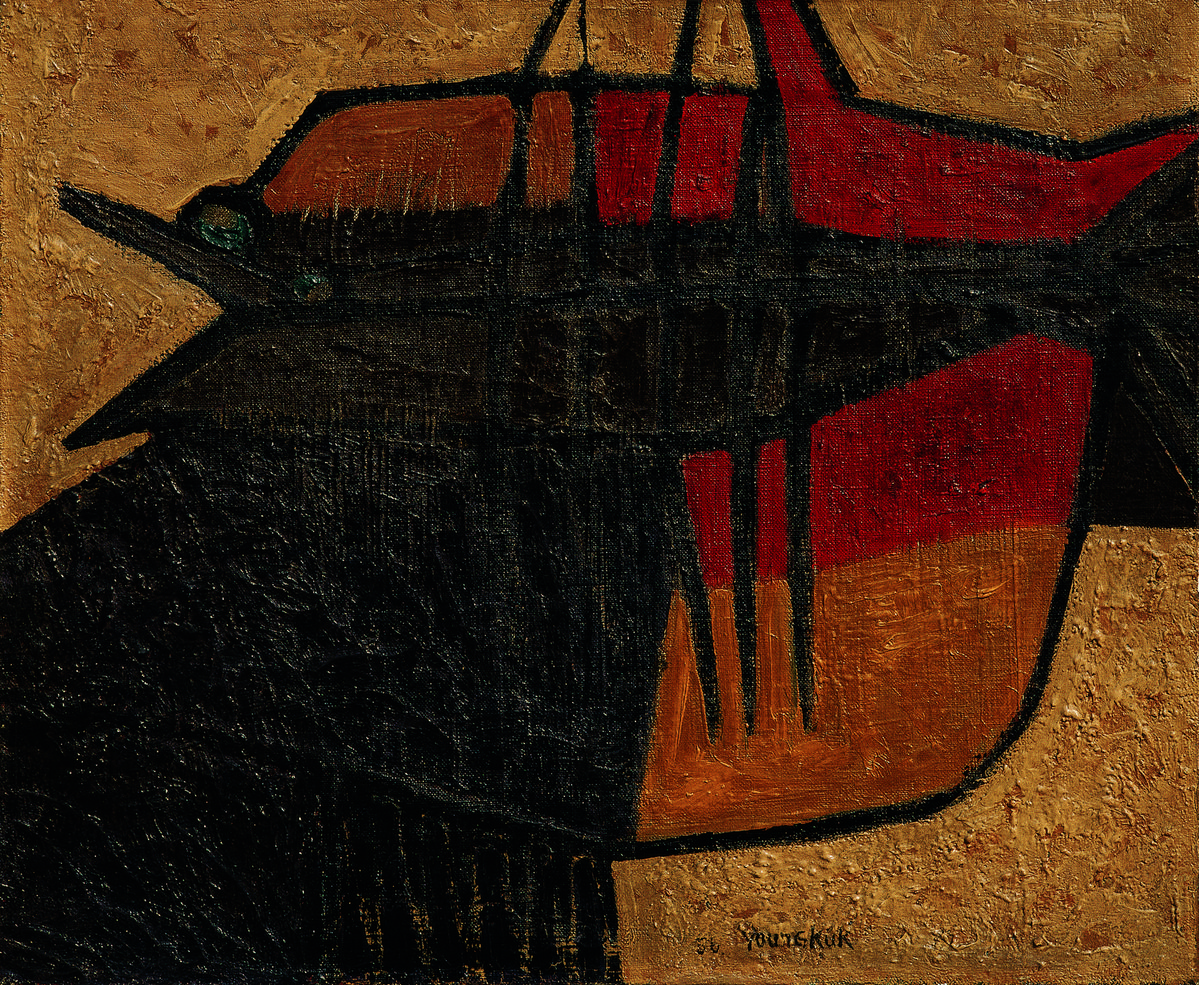 유영국, 〈물고기〉, 1956, 캔버스에 유화 물감, 48 x 38 cm, 유영국미술문화재단 소장, © 유영국미술문화재단