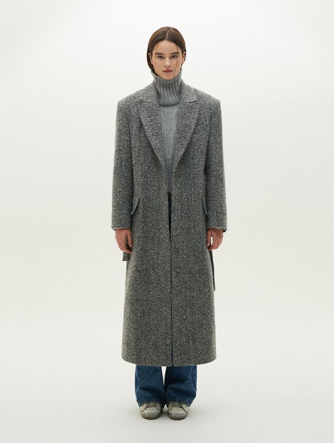 므아므 트위드 미니멀 롱 코트