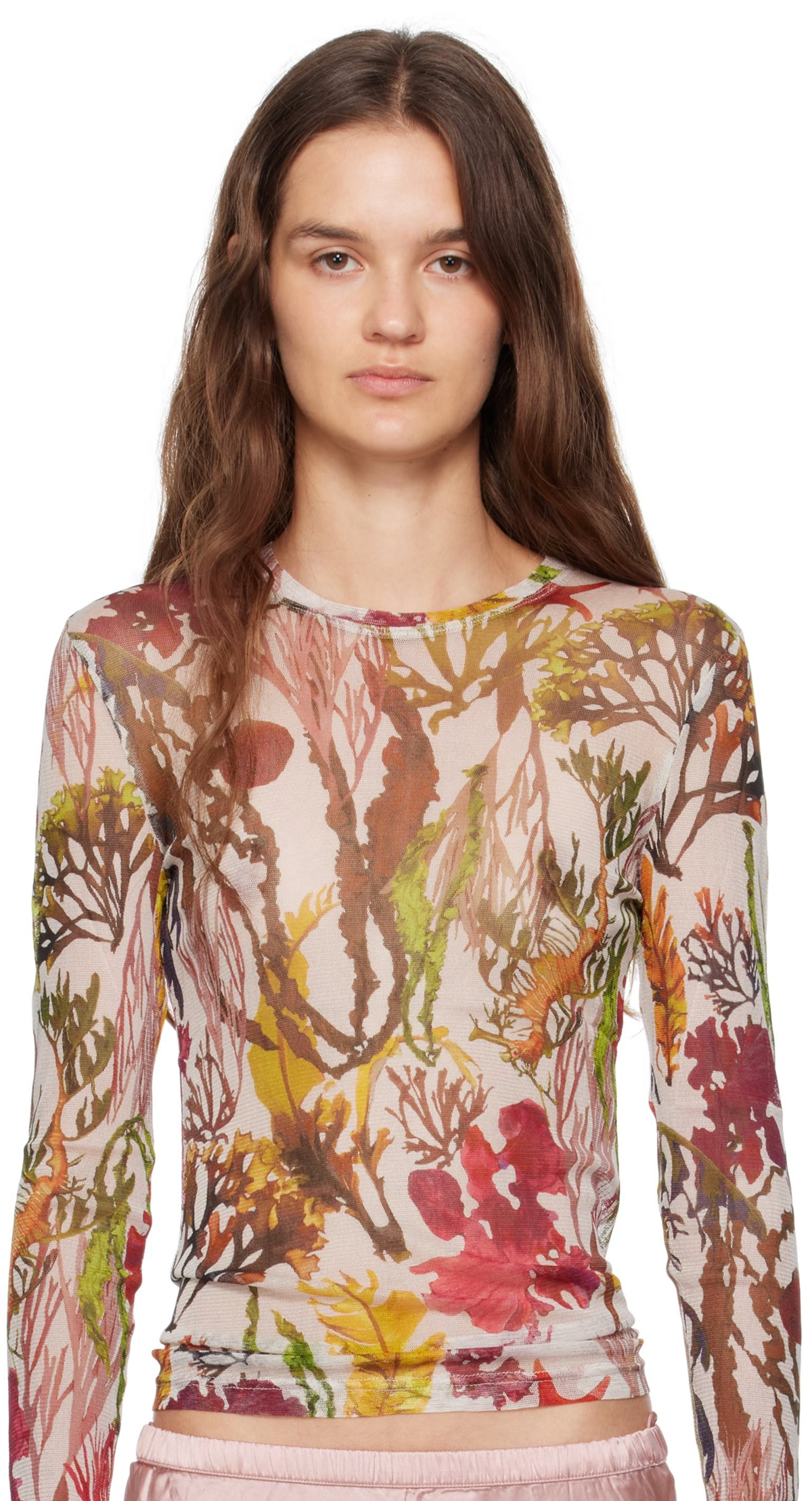 Multicolor Mesh Long Sleeve Top