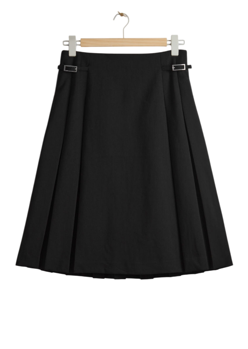 플리츠 미디 스커트