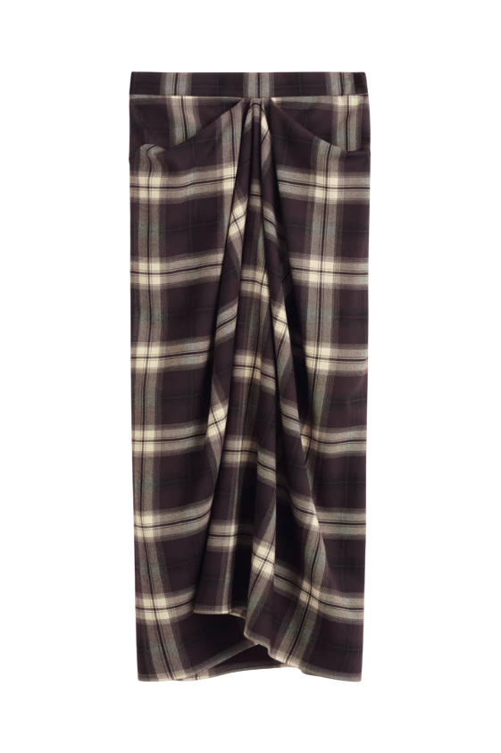 드레이프 체크 미디 스커트