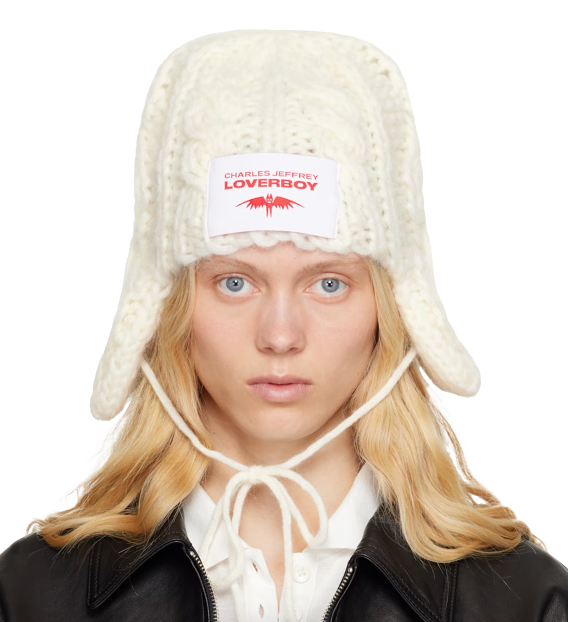 화이트 청키 에비에이터 비니