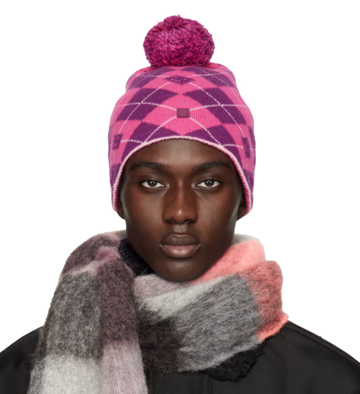 핑크 & 퍼플 아가일 자카드 비니