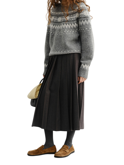 리니어 플리츠 롱 스커트