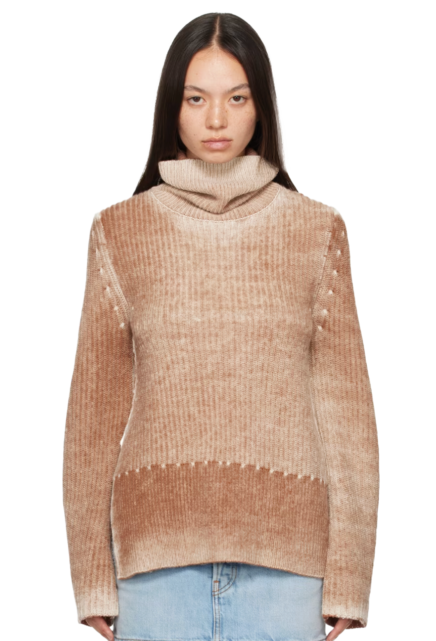 브라운 페이딩 워싱 터틀넥 스웨터