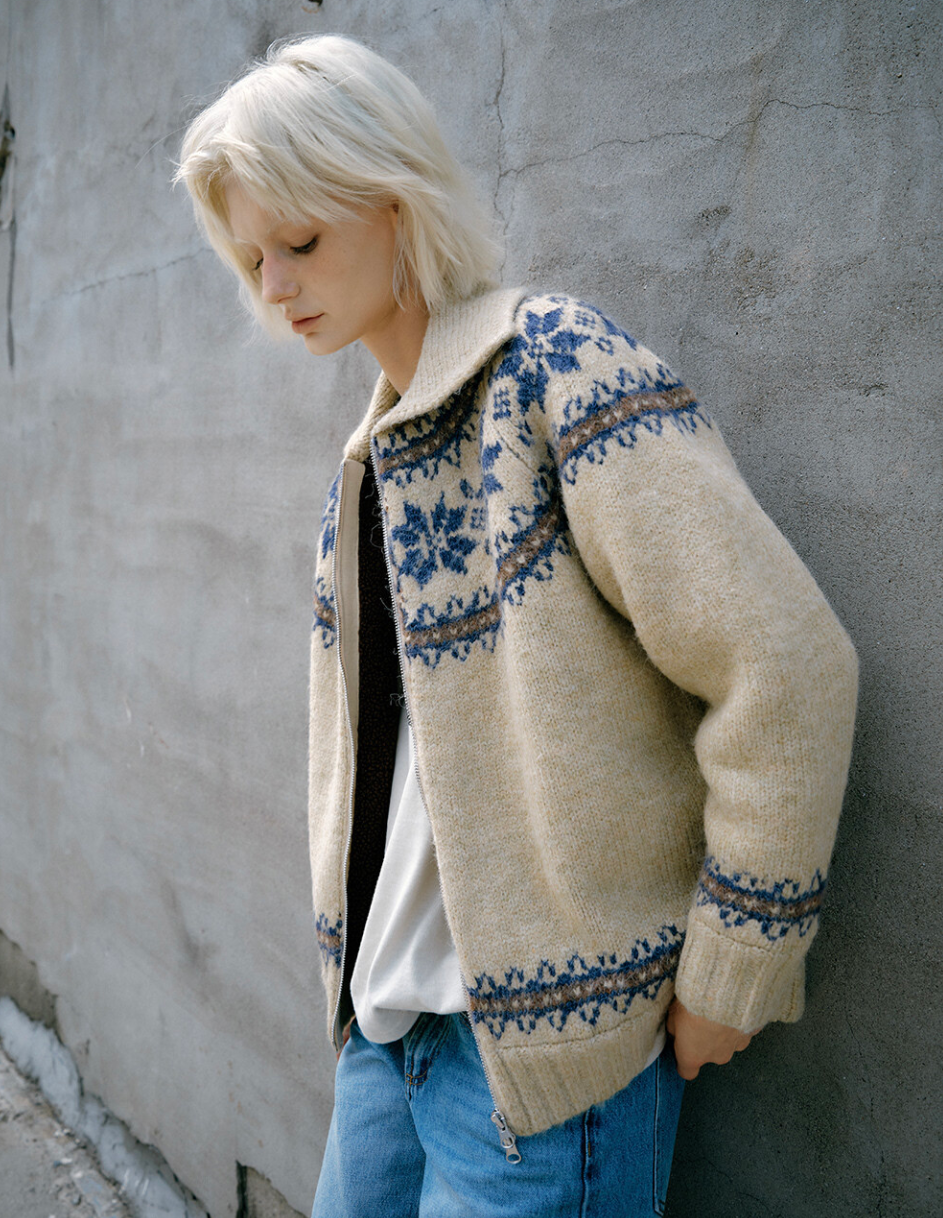 그린버터 시어링 노르딕 집 가디건 15만원대