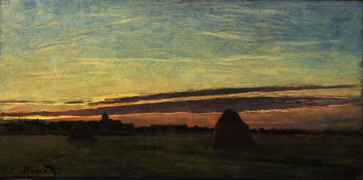 클로드 모네, <샤이의 건초더미들>, 캔버스에 유채, 1875년, 30.16 cm x 60.48 cm, 샌디에이고 미술관 © The San Diego Museum of Art Claude Monet, Haystacks at Chailly, ca. 1875, Oil on canvas, 30.16 cm x 60.48 cm; The San Diego Museum of Art: Museum purchase, 1982.20. www.sdmart.org 