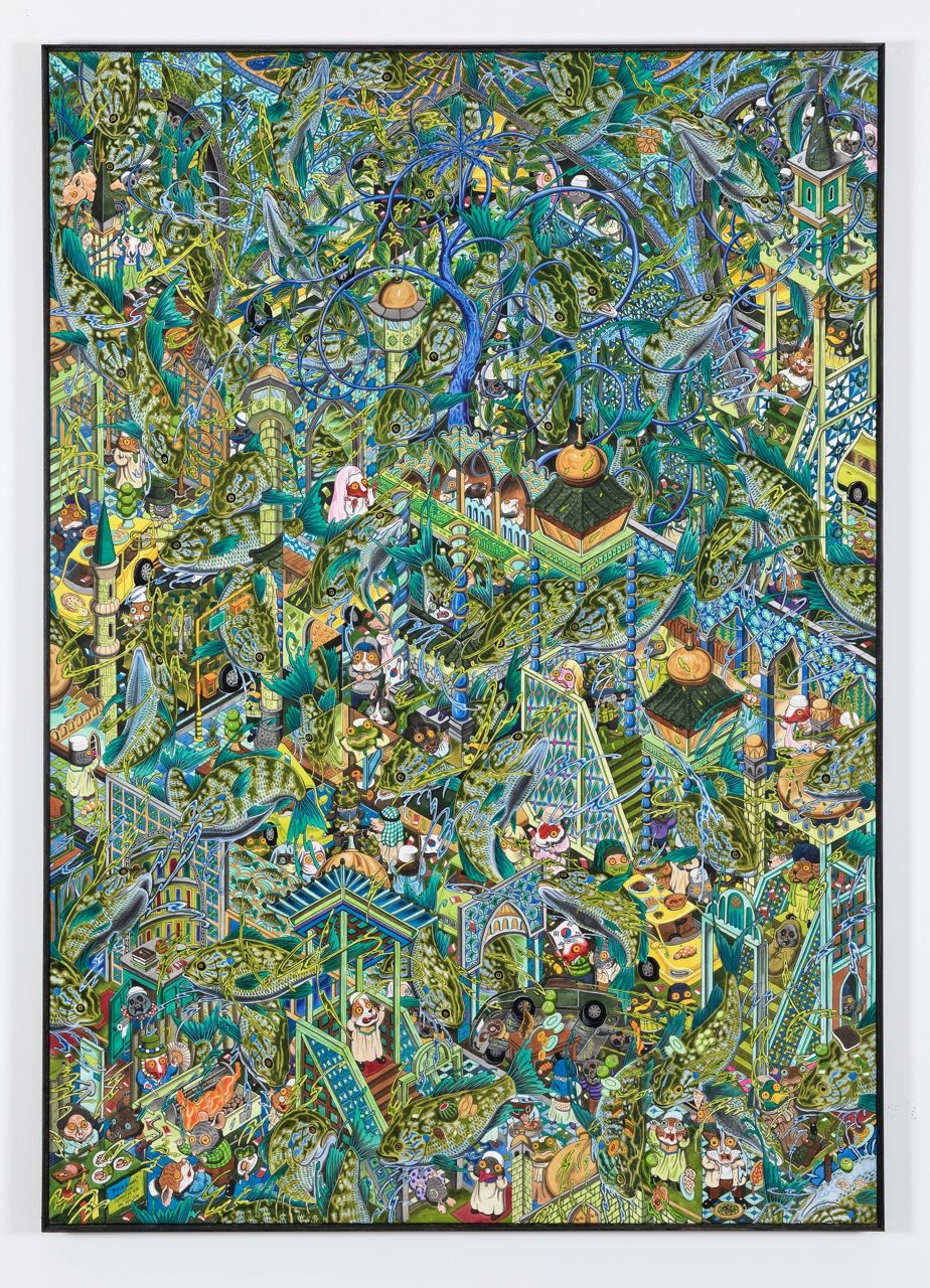 Hun Kyu KIM Bluish Green, 2025 Hand painted pigment on silk 170 x 120 cm | 66 15/16 x 47 1/4 inches Unique