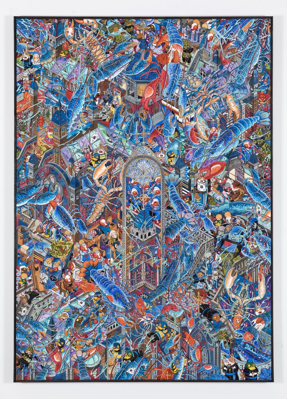 Hun Kyu KIM Reddish Blue, 2025 Hand painted pigment on silk 170 x 120 cm | 66 15/16 x 47 1/4 inches Unique
