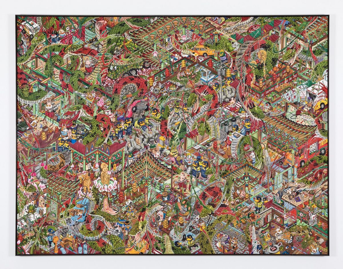  1 2 3 4 5 6 Hun Kyu KIM Reddish Green, 2024 Hand painted pigment on silk 165 x 215 cm | 64 15/16 x 84 5/8 inches Unique