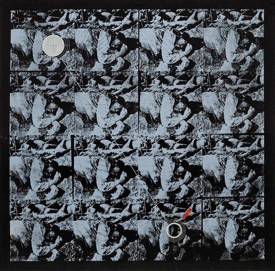 송번수, 공습경보1-인간과 폭력, 1973, 세리그라피, 85.2x85.9cm