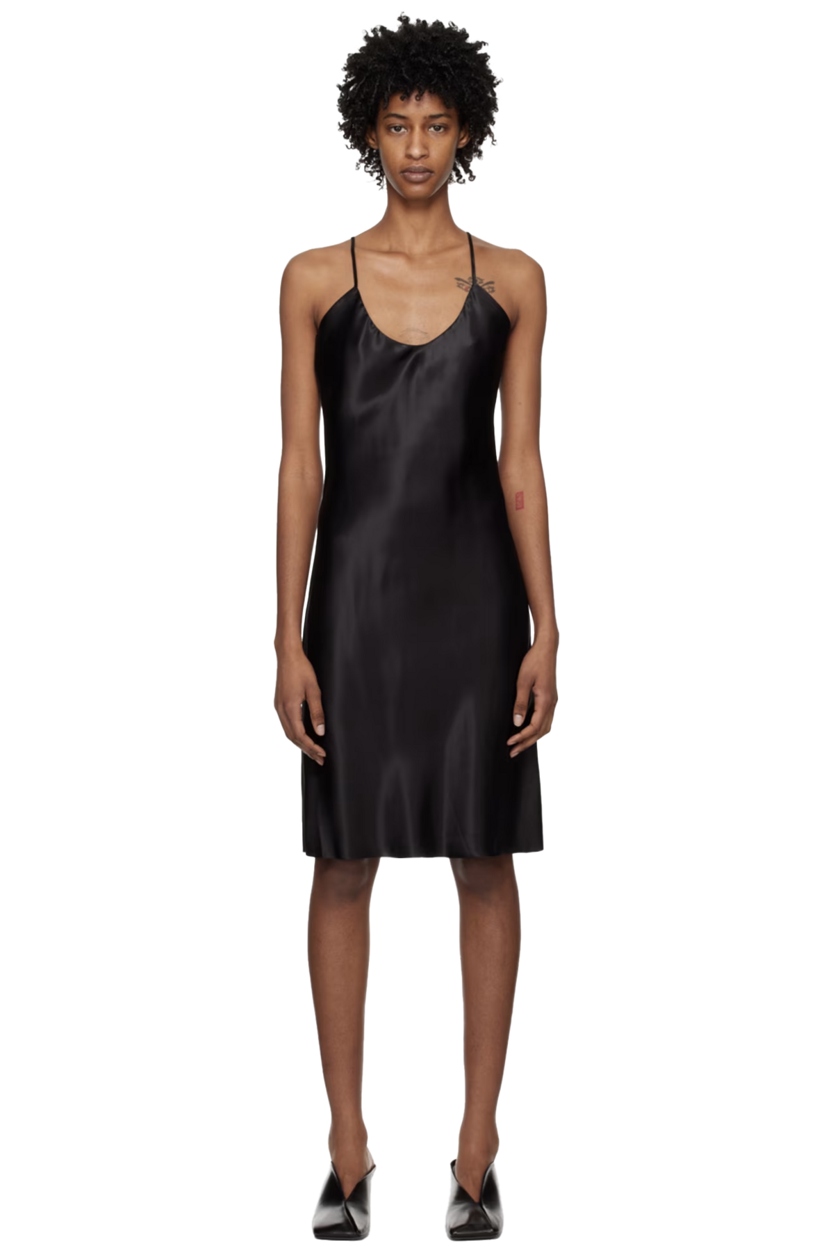 블랙 브이넥 미니 드레스