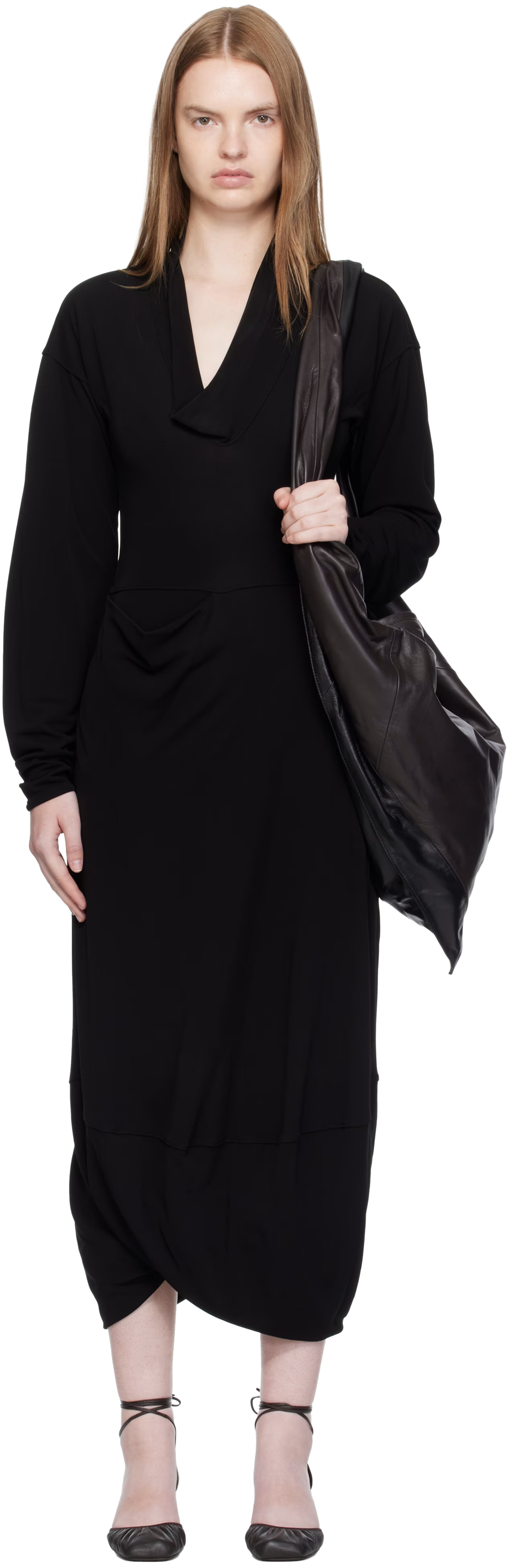 블랙 브이넥 맥시 드레스