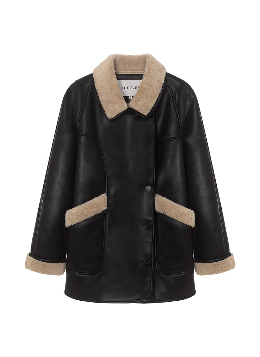 루에브르 페이크 레더 시어링 재킷, 29만9천원