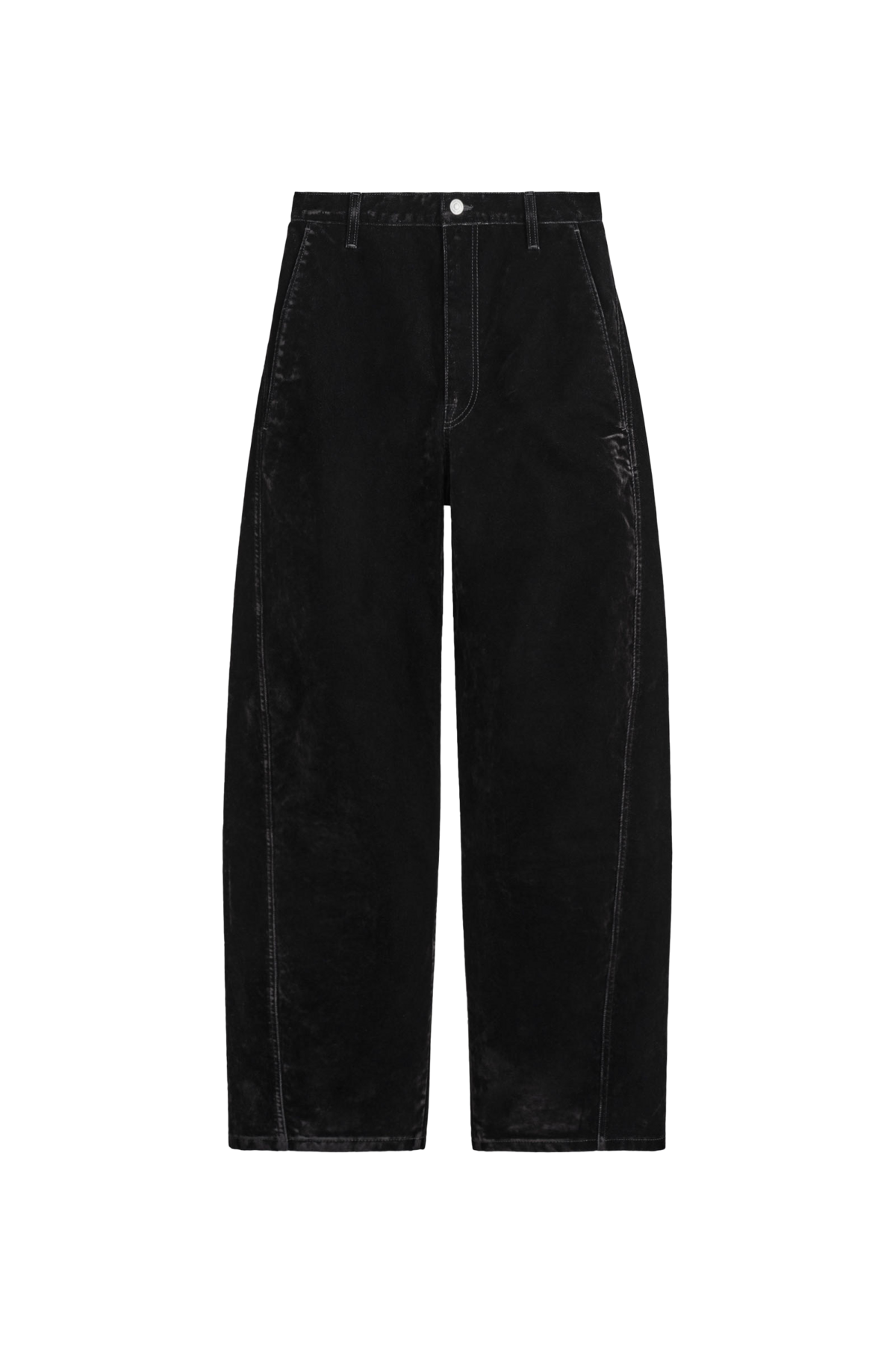 플록 데님 배럴 레그 트라우저