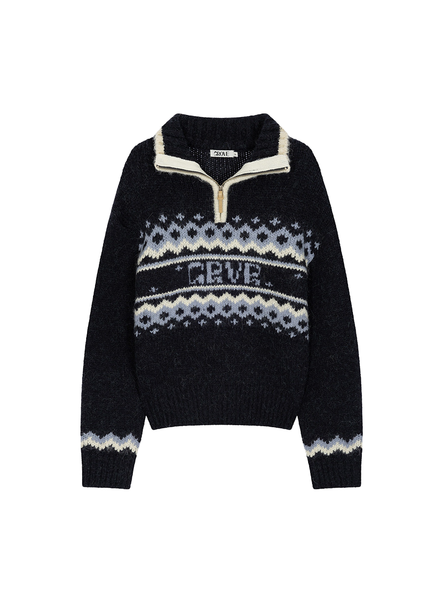 24WT GRVR NORDIC HALF ZIP-UP KNIT