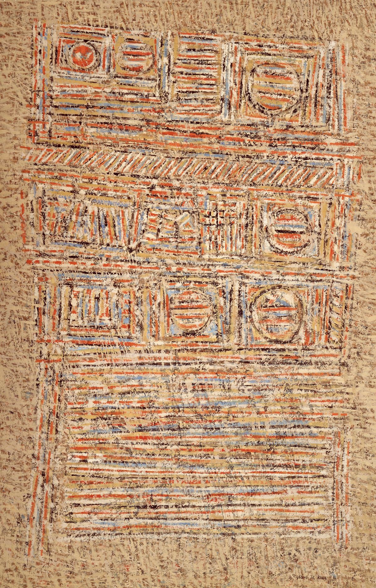 Seundja Rhee My Sweet City 1962 Oil on canvas 120 x 60 cm | 47 1/4 x 23 5/8 in. © the artist. Courtesy of White Cube.