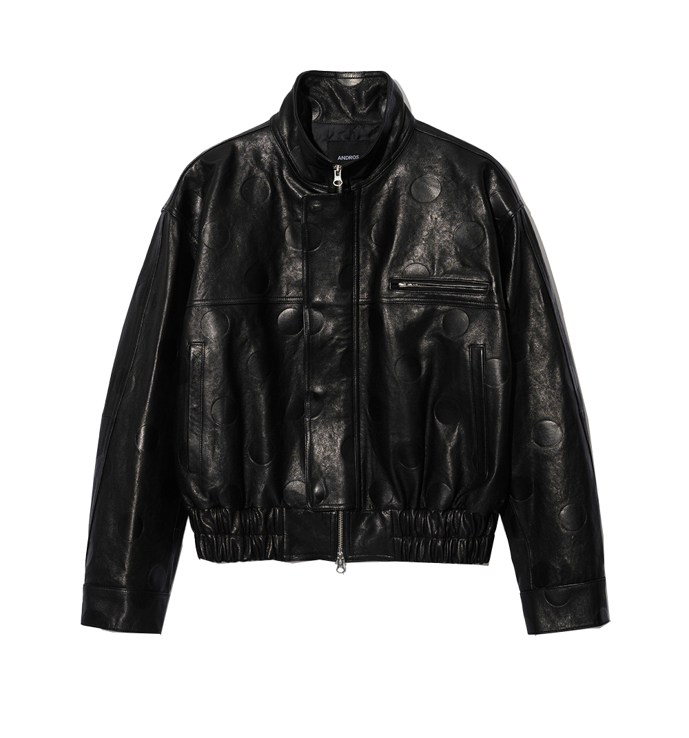Lamb Vegetable Leather Dot Bomber Jacket