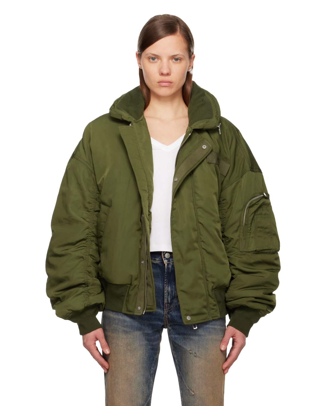 카키 헌팅 보머 재킷