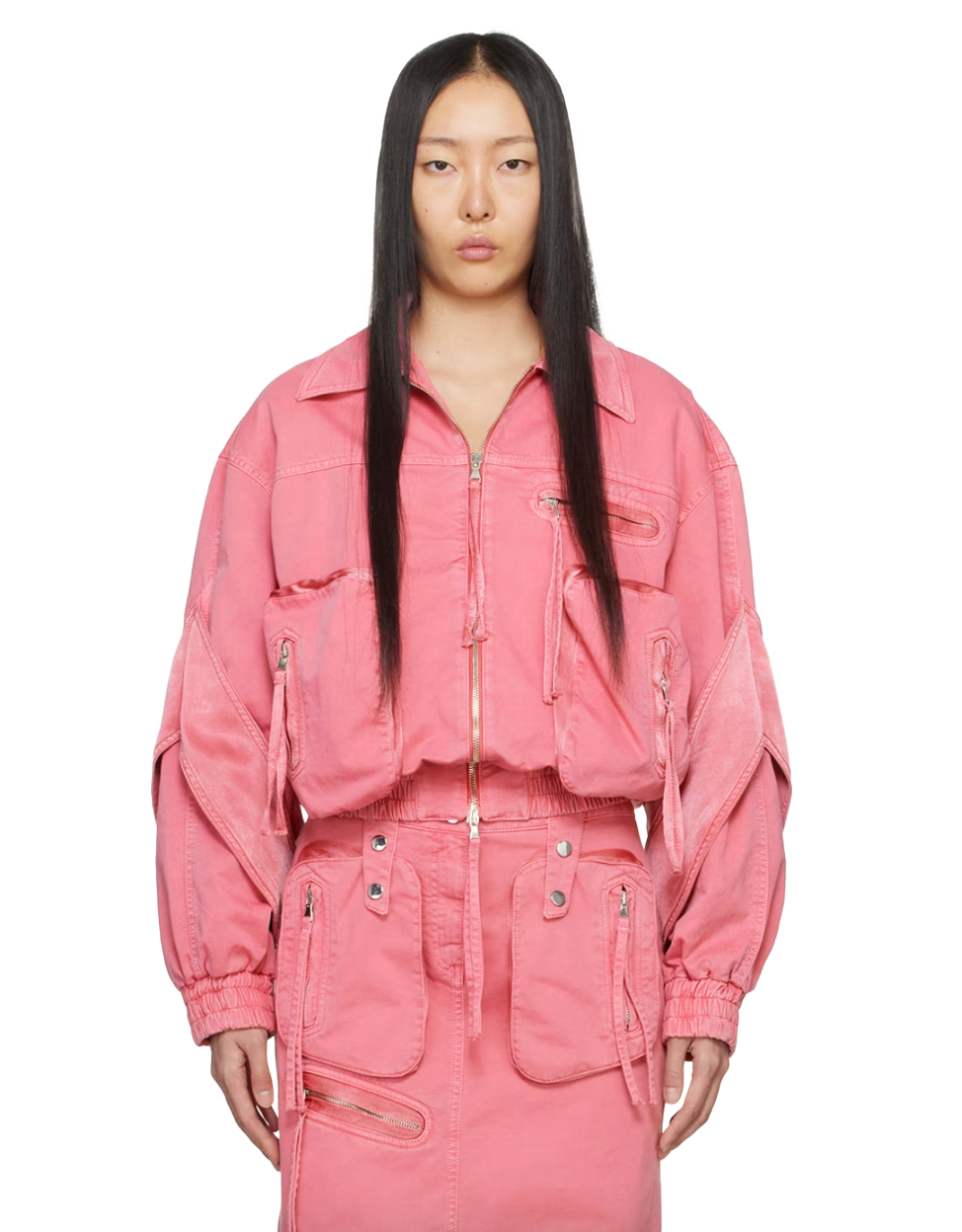 핑크 패딩 보머 재킷