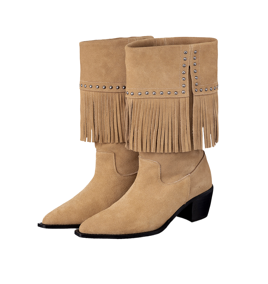 Shelva Fringe Middle Boots in Camel