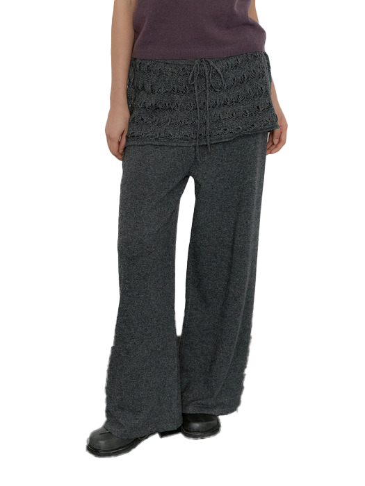 lace layered knit pants 282 (charcoal)