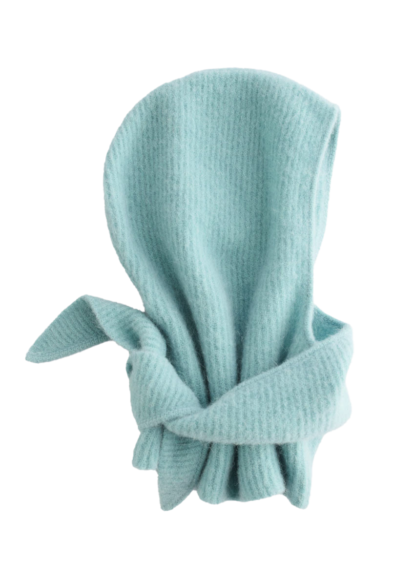 알파카 블렌드 립 니트 후드 스카프