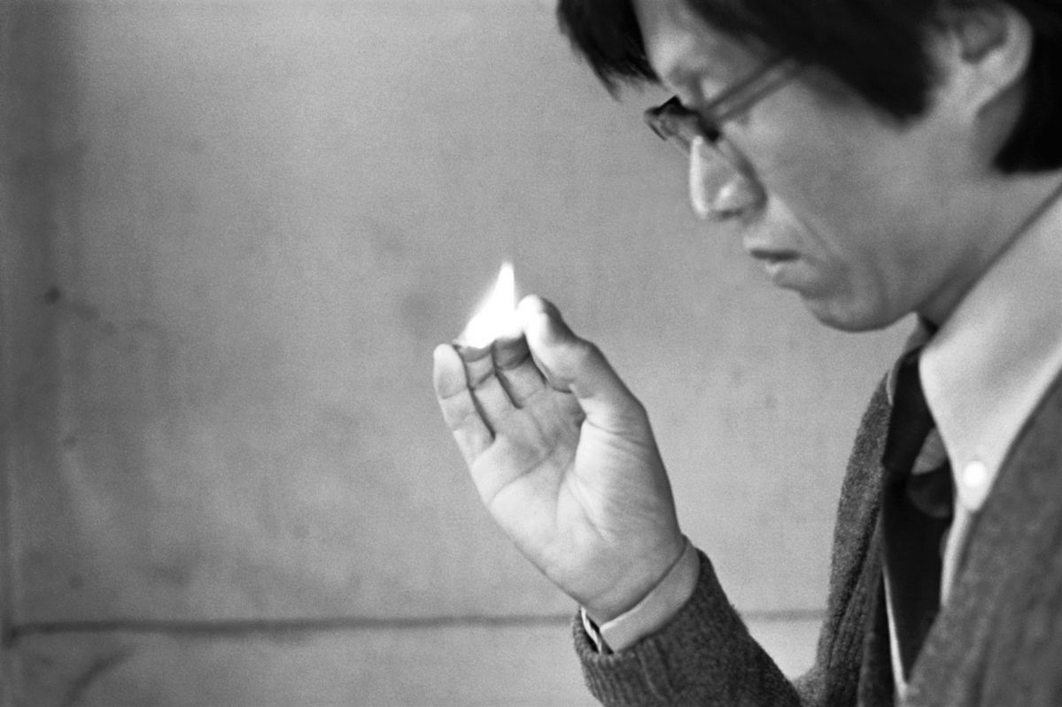 Striking a Match performance, 1975 archival pigment print (printed 2026) 27 cm x 40 cm, each image © Lee Kun-Yong, courtesy Pace Gallery