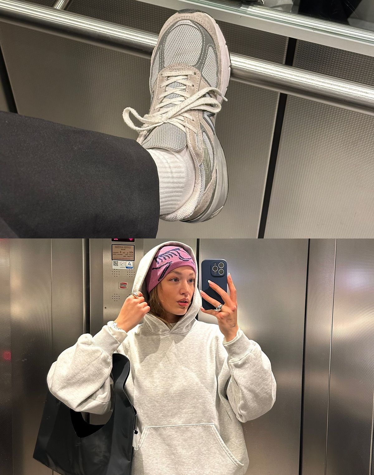 캐주얼한 그레이 후드와 스니커즈로 편안하고 활동적인 룩의 @e1isabethng