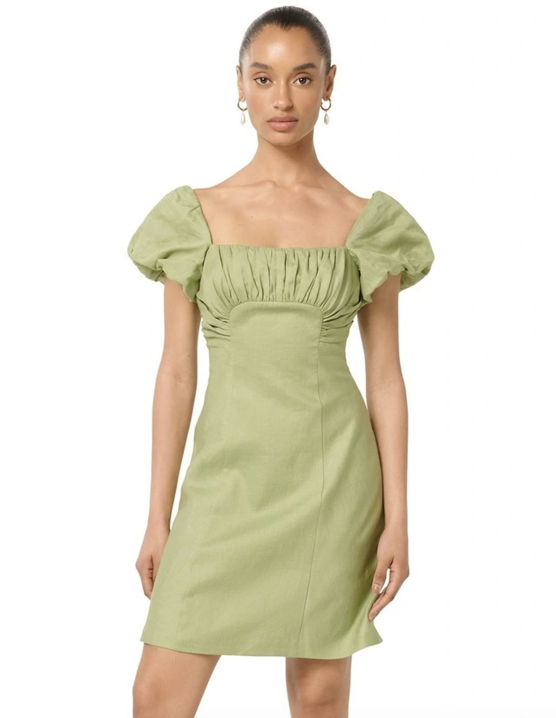 포에버뉴 Aspen Ruched Mini Dress in Pistachio 24만원대