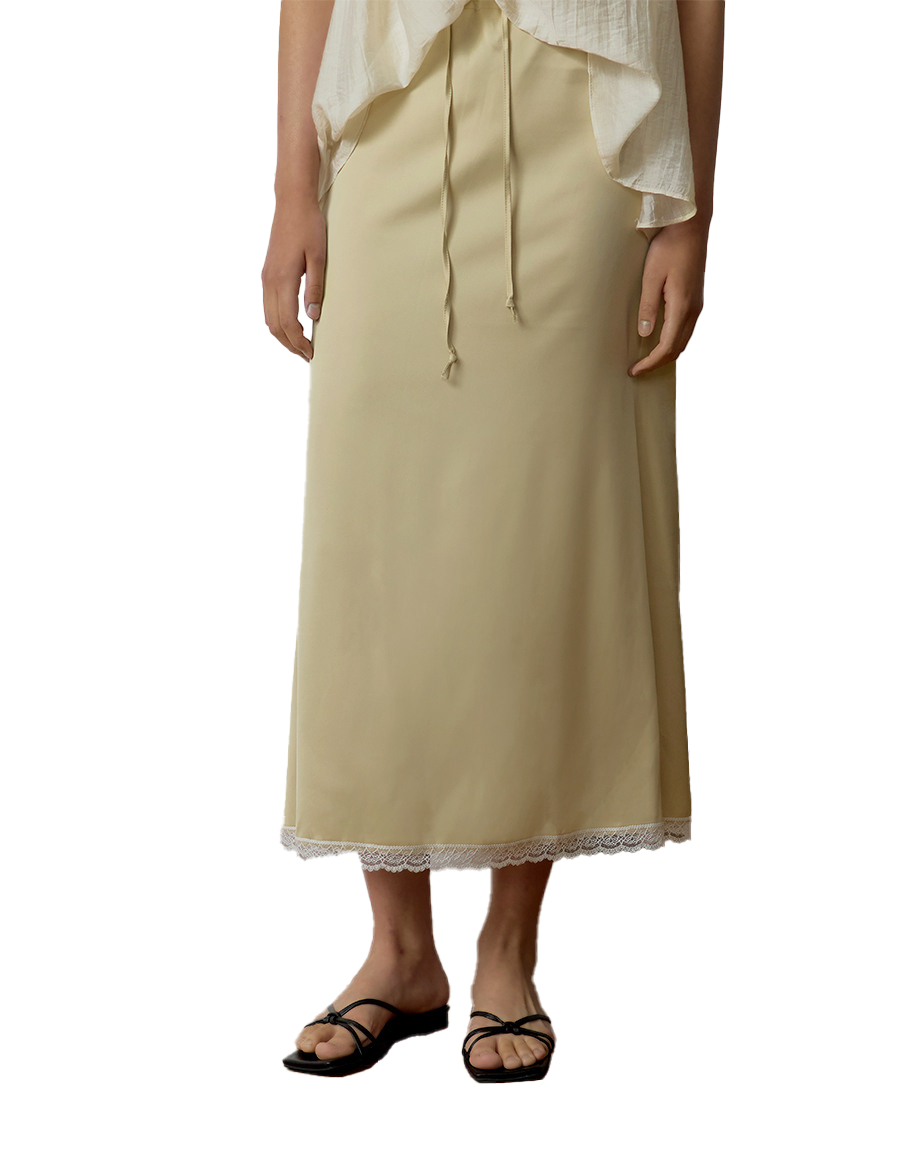 Satin Lace Trim Long Skirt