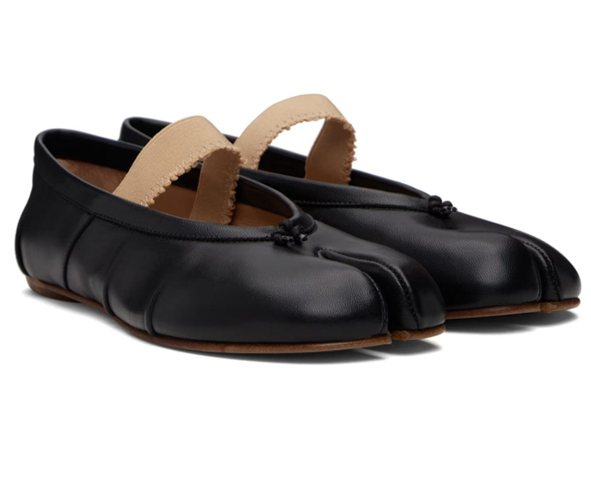 블랙 타비 엘라스틱 밴드 발레리나 플랫 슈즈