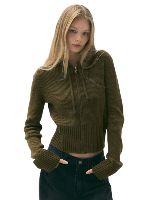 울 후디드 집업 니트